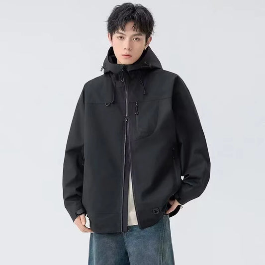 Outdoor Windbreaker Hooded Jacket Men Softshell Zip Up Windproof Waterproof Mountain Skiing Hiking Camping Jacket Autumn Coats.