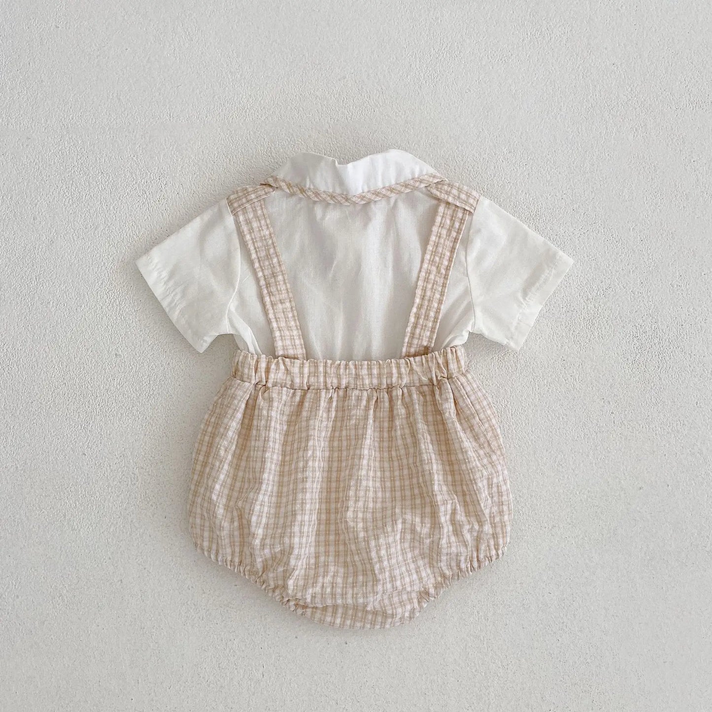 Bodys Sommer Baby und Kinder einteilige Kleidung Puppen hals kurz ärmel ige karierte elastische Bund Dreieck einteiligen Stram pler