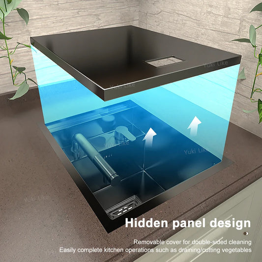 Stainless Steel Kitchen Sink Multifunctional Hot and Cold Water Adjustment Hidden Mini Sink Bar Apartment Hand Wash Basin