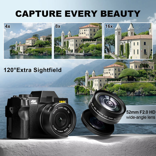 NBD Compact Digital Photography Camera 4K WIFI WebCam Vintage Vlog Video Recorder YouTube 48MP Camcorder 16X Digital Zoom Camera.