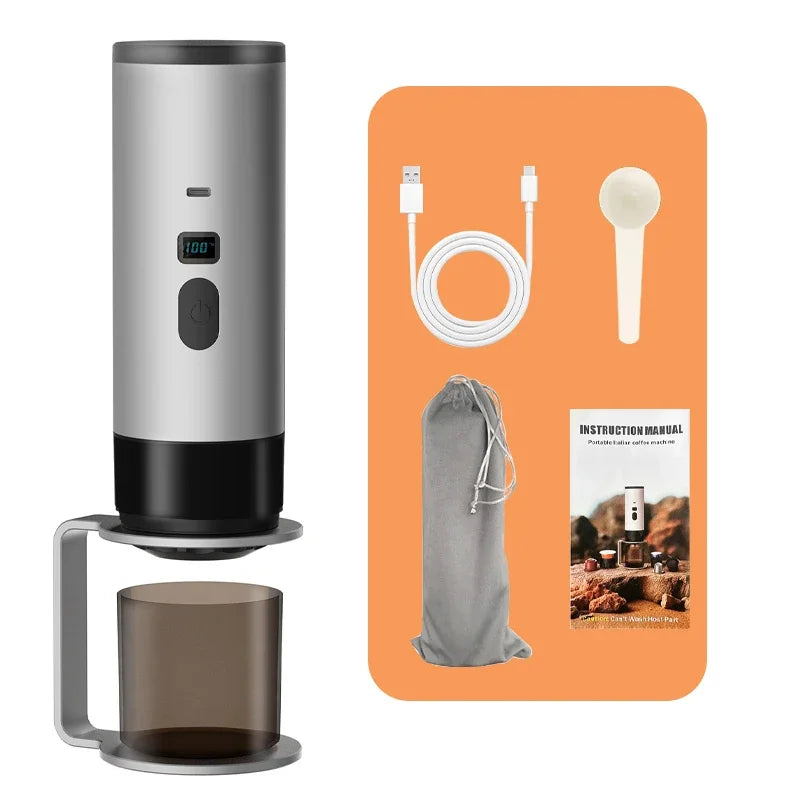Portable Electric Coffee Maker 3-in-1 Capsule Coffee Grinder Travel Coffee Espresso Maker for Car and Home Camping.