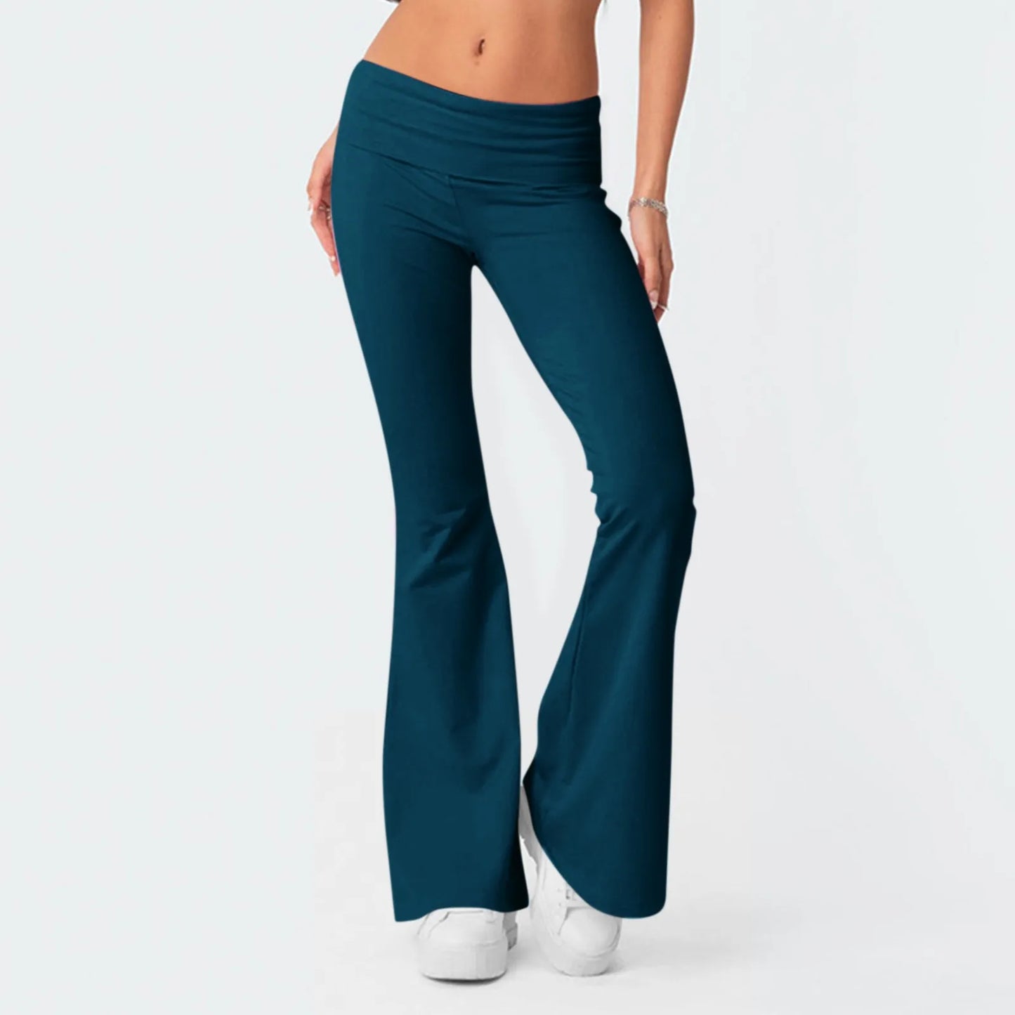 Damenmode, einfarbig, schmale Passform, schmale Reverse-Taille, niedrige Taille, elastische Taille, Schlaghose, Hose für Damen, Damenhose 2024