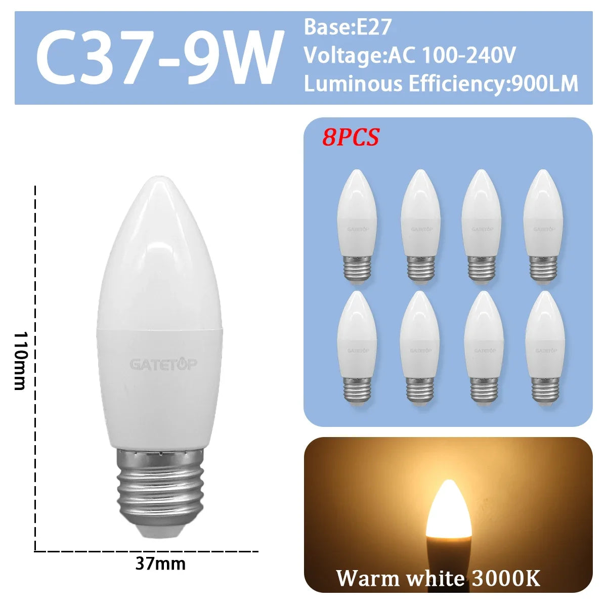 8PCS Led-lampe E27 B22 E14 220V GU10 Spot Licht 9W LED Glühlampe Retro Edison Vintage lampe AC 220V 110V Glas Lampen für Zuhause