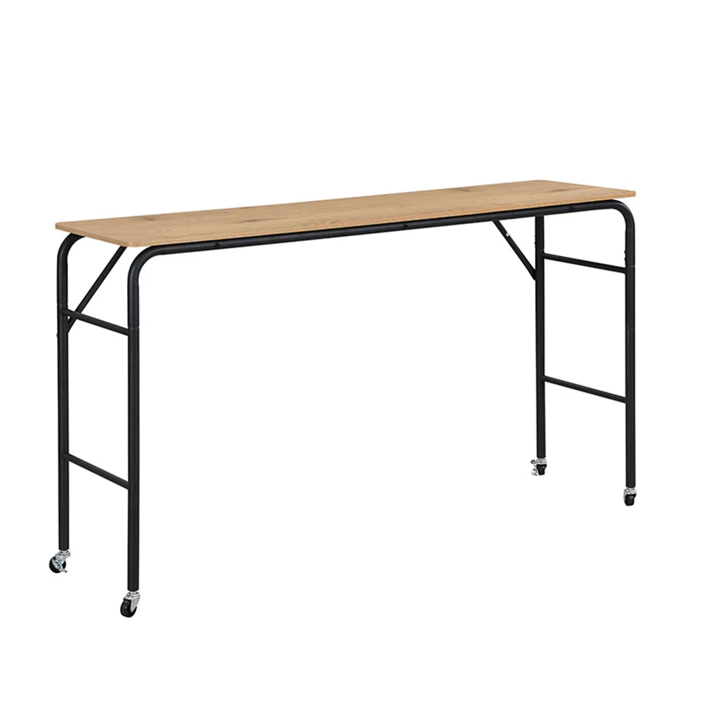 Metallbett 140x200cm, Flachbetten+Tisch mit Rädern+Vertikaler Garderobenständer, Schlafzimmermöbel, Metall+MDF, Schwarz + Natur