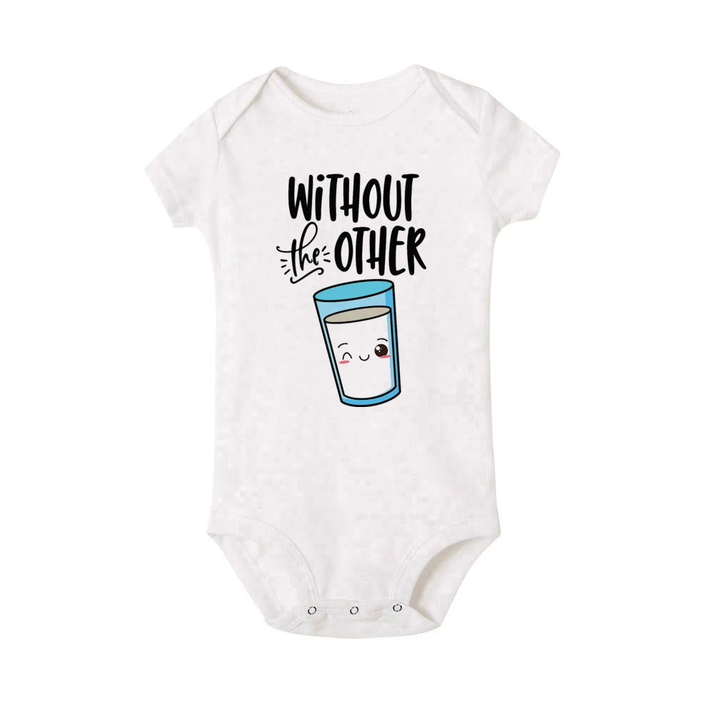 Zwillings-Body kann niemandem ohne den anderen Baby-Strampler haben. Lustiger Milch- und Keks-Zwillings-Bodysuit. Niedlicher Baby-Overall für beste Freunde