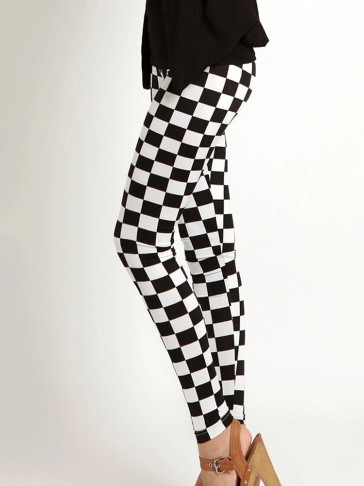 CUHAKCI Mode Plaid Druck Leggings Frauen Sexy Fitness Leggins Grid Floral Streifen Hosen Hohe Taille Bleistift Hosen