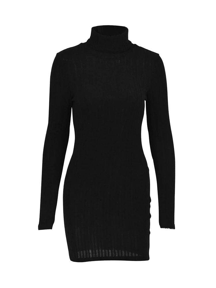Neue Feste Kleid Frauen Elegante Party Herbst Winter Rollkragen Mit Langen Ärmeln Sexy Mantel Mini Kleider Bodycon Club Gestrickte Kleid