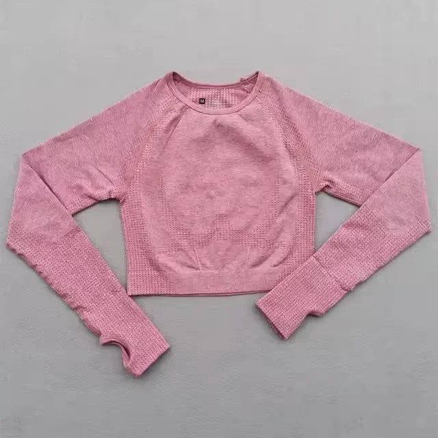 Seamless Yoga Shirt Women Fitness Long Sleeve Crop Top Workout Tops Gym Clothes Sportswear Running T-shirts.