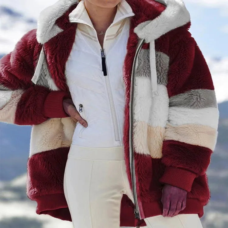 Übergroße Jacke für Frauen 2023 Neue Herbst Winter Warme Plüsch Tasche Mit Kapuze Streetwear Lose Dame Oberbekleidung Mantel Roupas Feminina