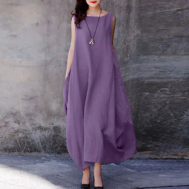 ZANZEA Sommer Mode Urlaub Kleid Robe Femme Frauen Elegante Ärmellose Maxi Vestidos 2024 Casual Lose Sommerkleid Oversize Kaftan