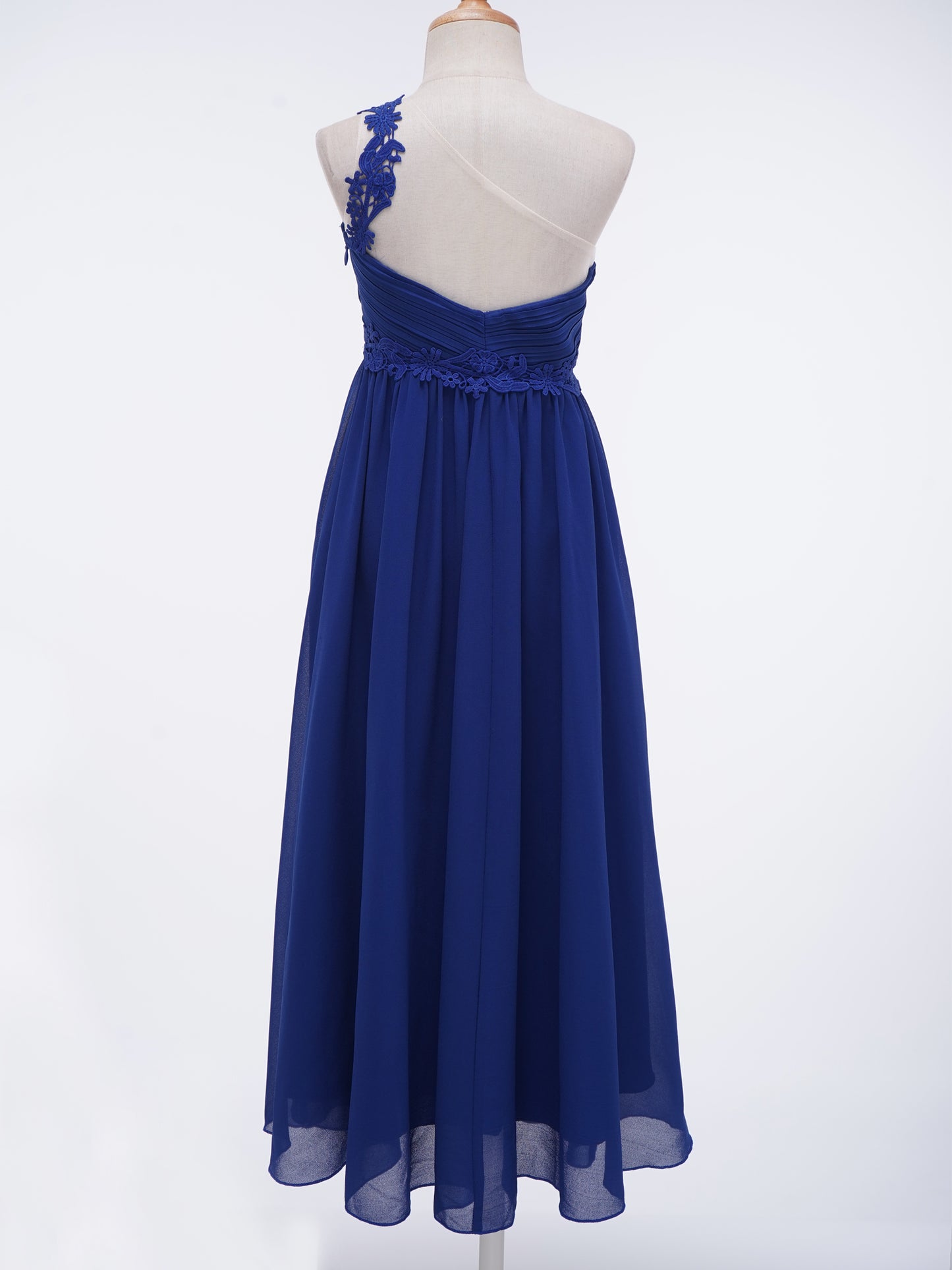 Mädchen Hochzeit Brautjungfer Kleid One Shoulder Elegante Guipure-Spitze Geraffte Chiffon Maxi Party Kleider Geburtstag Abend Abendkleid