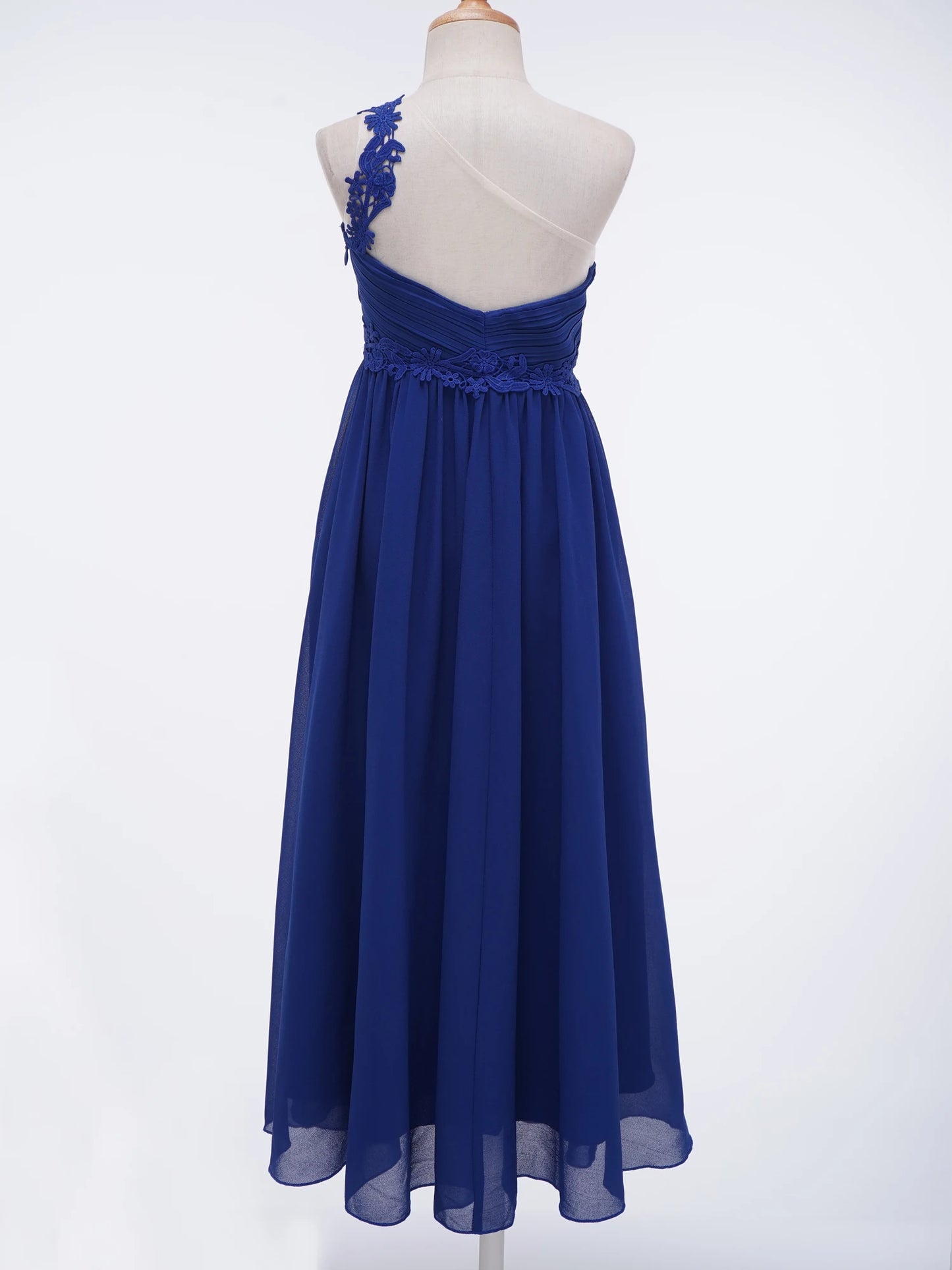 Mädchen Hochzeit Brautjungfer Kleid One Shoulder Elegante Guipure-Spitze Geraffte Chiffon Maxi Party Kleider Geburtstag Abend Abendkleid
