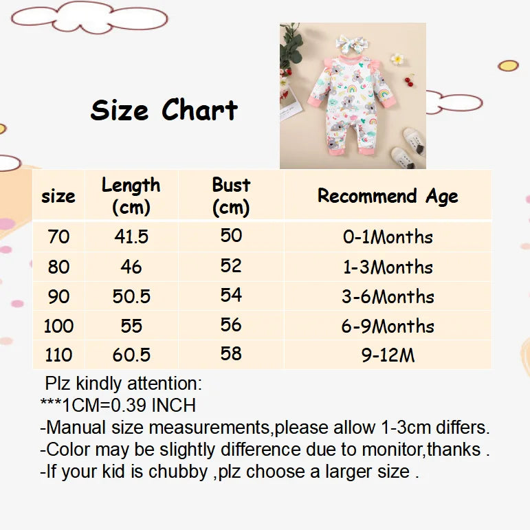 Neugeborenes Baby-Body für Mädchen, süßer kleiner Koala-Body + Stirnband, 2 Stück, passend für 1–12 Monate, Baby-Frühlings- und Herbst-Crawler-Anzug
