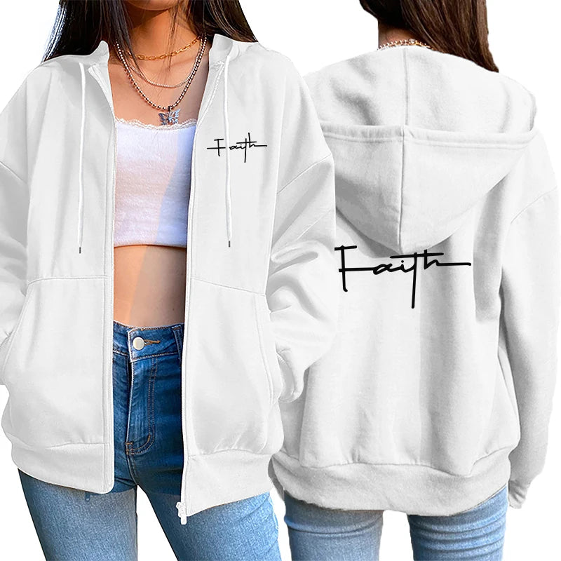 Damen-Strickjacke mit Reißverschluss, Mantel, bedruckt, lässiges Kapuzen-Sweatshirt, Sport-Jogging-Kleidung, hochwertige, vielseitige Straßenfrauenjacke
