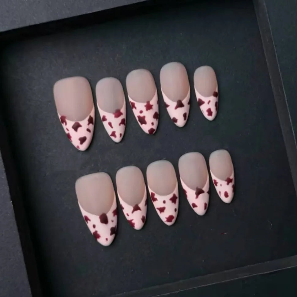 10pcs White Edge French Style Press On Nails Simple Red Love Heart Designs Handmade False Nails Sweet Almond Fake Nail For Girls.