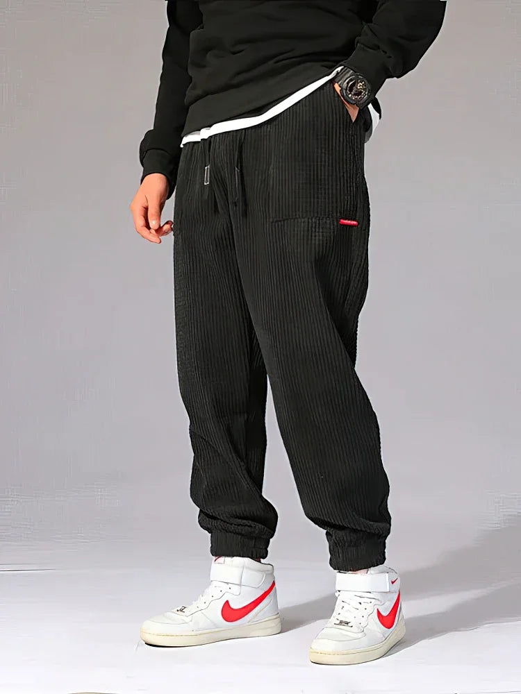 Autumn Winter Warm Motorcycle Jogger Corduroy Pants Men Tech Fleece Sweatpants Casual Harem Pants Male Sport Thermal Trousers.