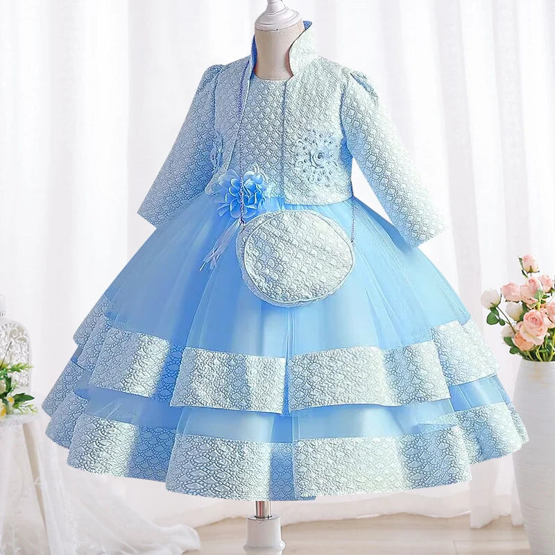 Neues Mädchenkleid, zweiteiliges Set, 3–10 Jahre alt, wunderschönes Weihnachts-Performance-Kleid, Herbst-Party-Abschlussballkleid für Mädchen