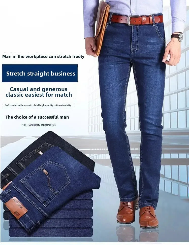Elastische Jeans für Herren, Frühling und Herbst, lockere Passform, gerades Bein, vielseitige Hose, verschleißfest, lässige Konstruktion, Bienenhose, Sommer