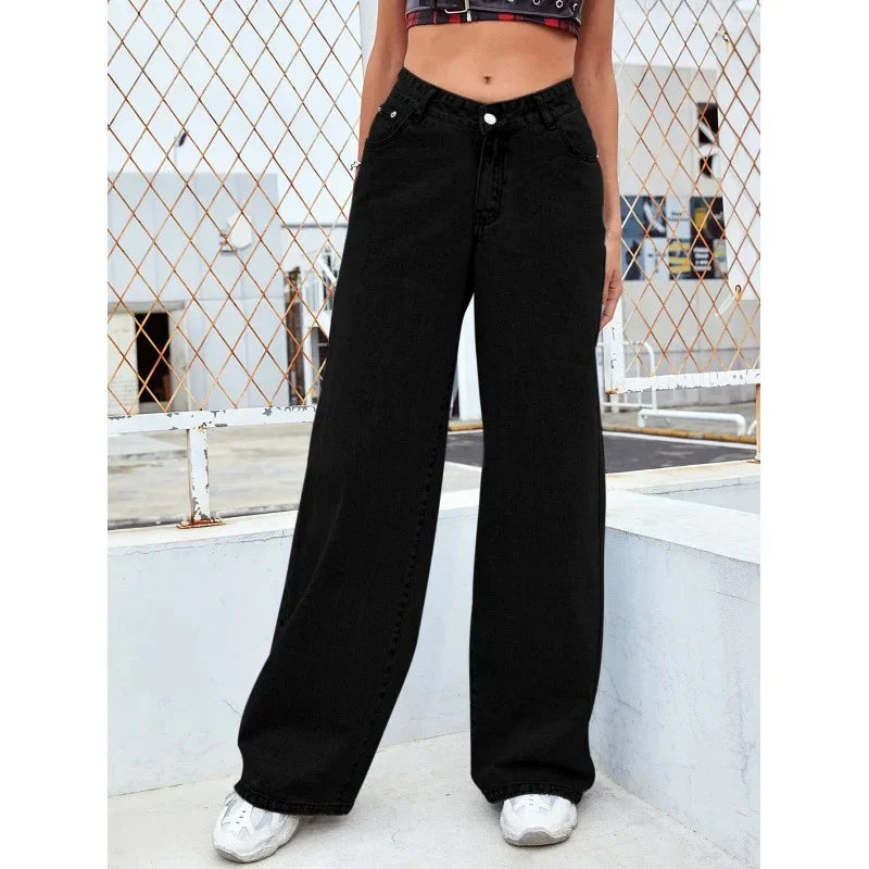 2000s Jeans Women High Waist Wide Leg Straight Y2K Jean Women's Loose Fit Denim Trousers Comfortable Plus Size Casual Pants