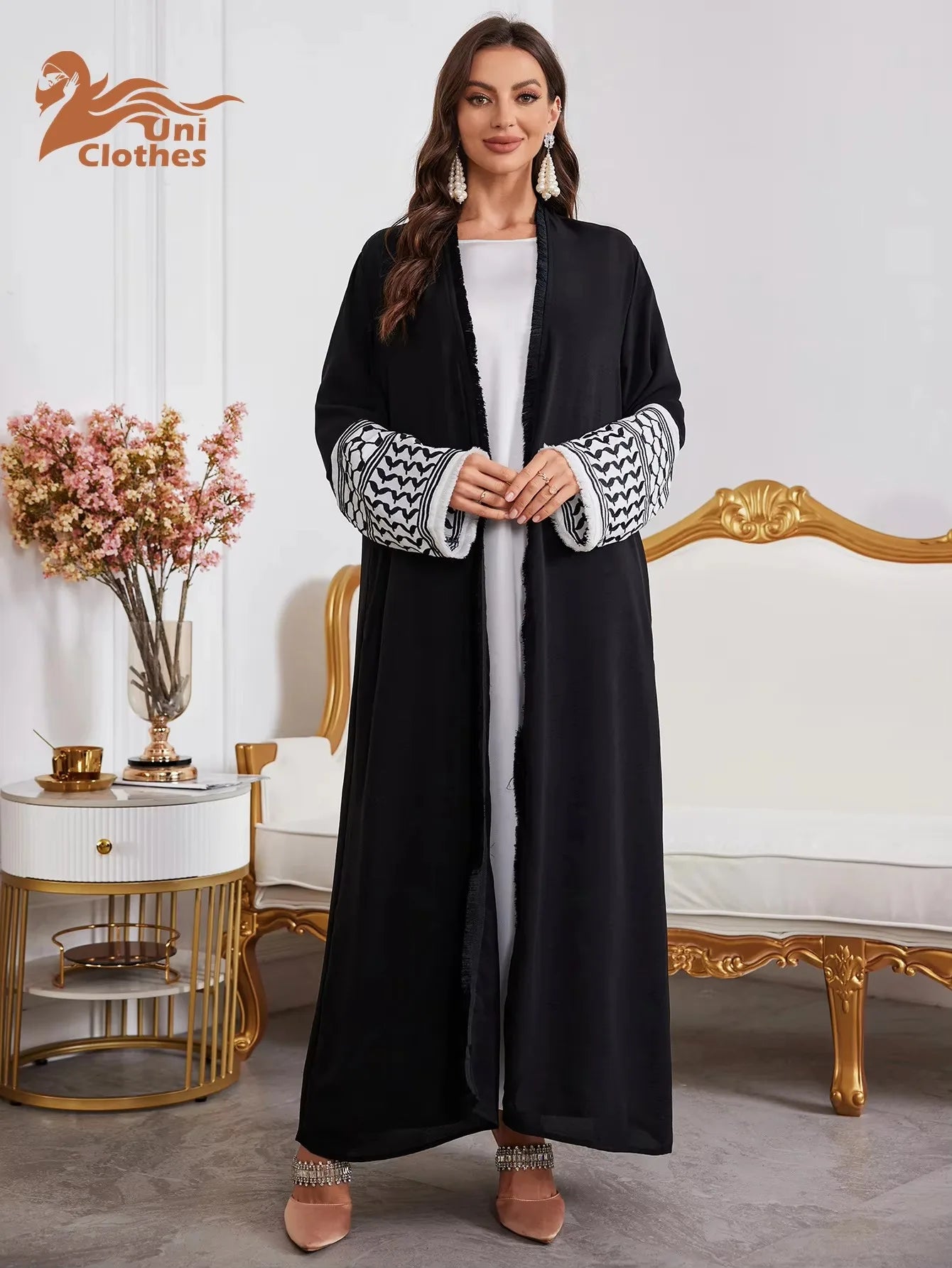 UNI 2024 Ramadan Abaya Kimono Keffiyeh Stickerei Quasten Muslimischen Offene Abayas Frauen Dubai Luxus Islam Strickjacke Kleid Kaftan