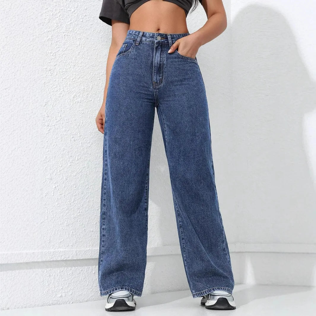 Jeans Women Vintage Wide Leg Pants Denims High Waist Washed Distressed Basics Straight Trousers 2025 Streetwear Floor Length