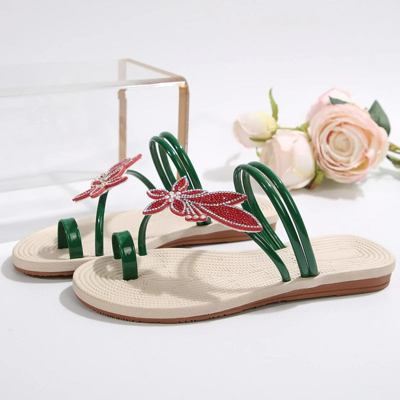Summer Women Slippers Glitter Sandals Non-slip Slippers Maple Leaf Toe Flip Flops Fashion Beach Shoes Outdoor Flat Slippers 2025.