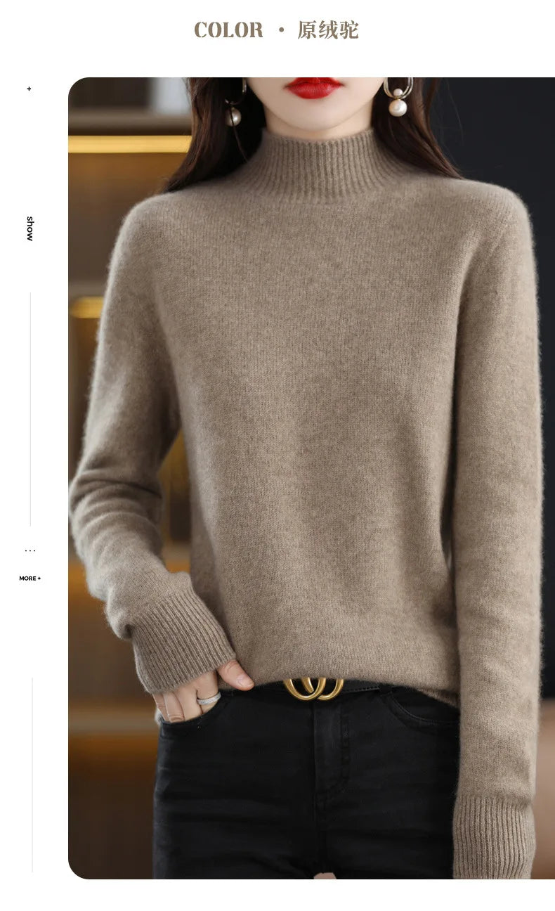 Herbst Winter Frauen Pullover Koreanische Mode Warme Bodenbildung Shirts Halb Hohe Kragen Grundlegende Strickwaren Solide Langarm Pullover