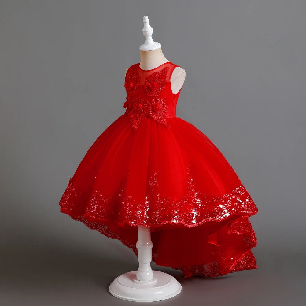 Herbst neue Kinder kleid Prinzessin Kleid Hochzeit Brautjungfer Hochzeits kleid flauschiges Kleid Spitze Trail bestickte Kinder kleidung