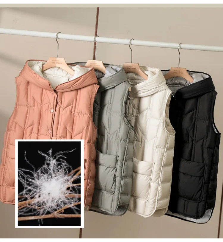 Weiblich 90% weiße Ente Daunen ultraleichte ärmellose Daunen weste 2023 neue Herbst/Winter Mode Kapuze Basics Frauen warme Weste Mantel