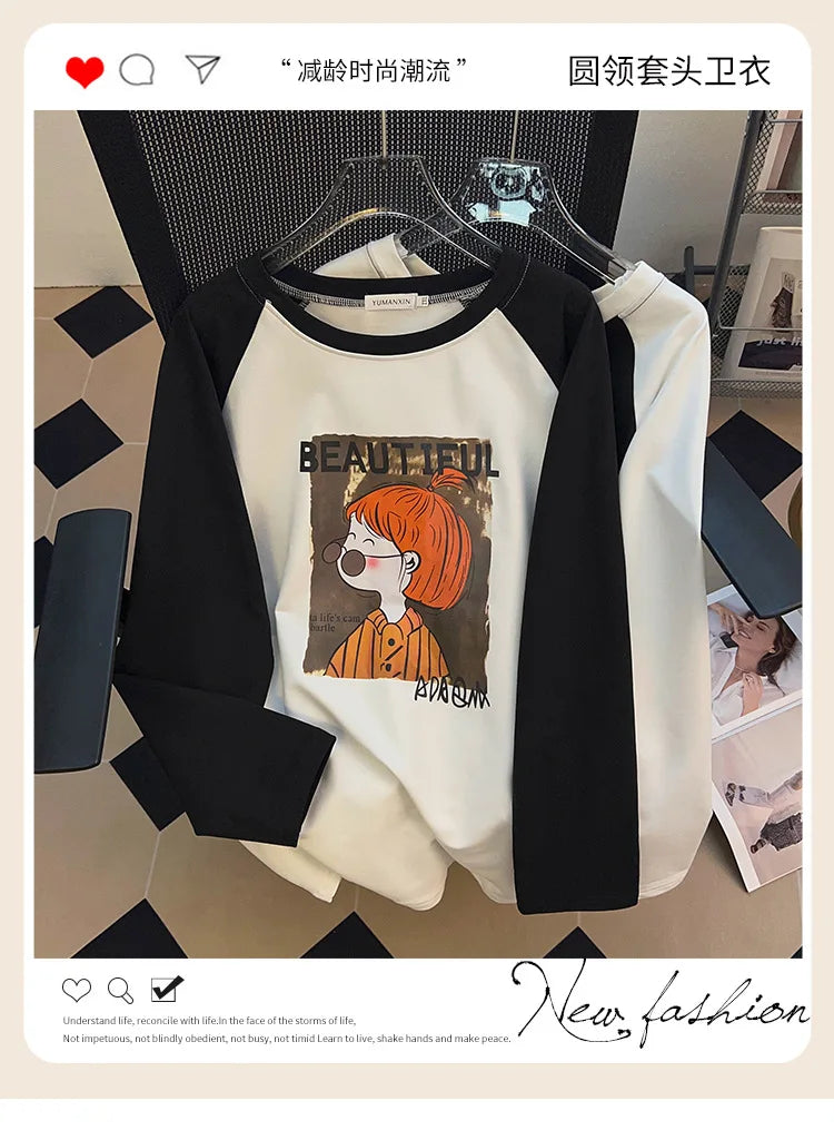 170kg Plus Size Damen Büste Herbst lässig Mode bedruckt Sweatshirt lose Langarm Top 6xl 7xl 8xl 9xl 10xl 11xl