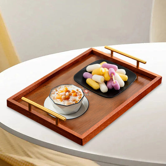 Luxury Wooden Food Tray with Gold Handles (S/M/L) - Coffee Table & Kitchen Decor for Breakfast, Dinner & Bedroom Use.