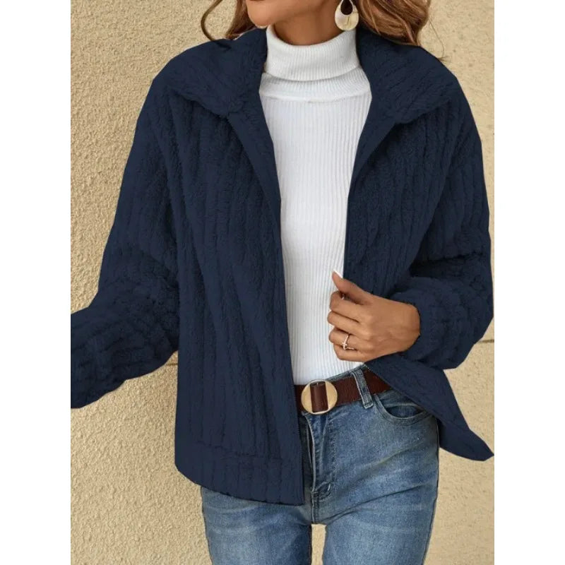 2025, Herbst und Winter, neue Mode, Damenpullover, Mäntel, Übergröße, Fleece-Strickjacke, kurzer Kragen, Tops, Damenbekleidung