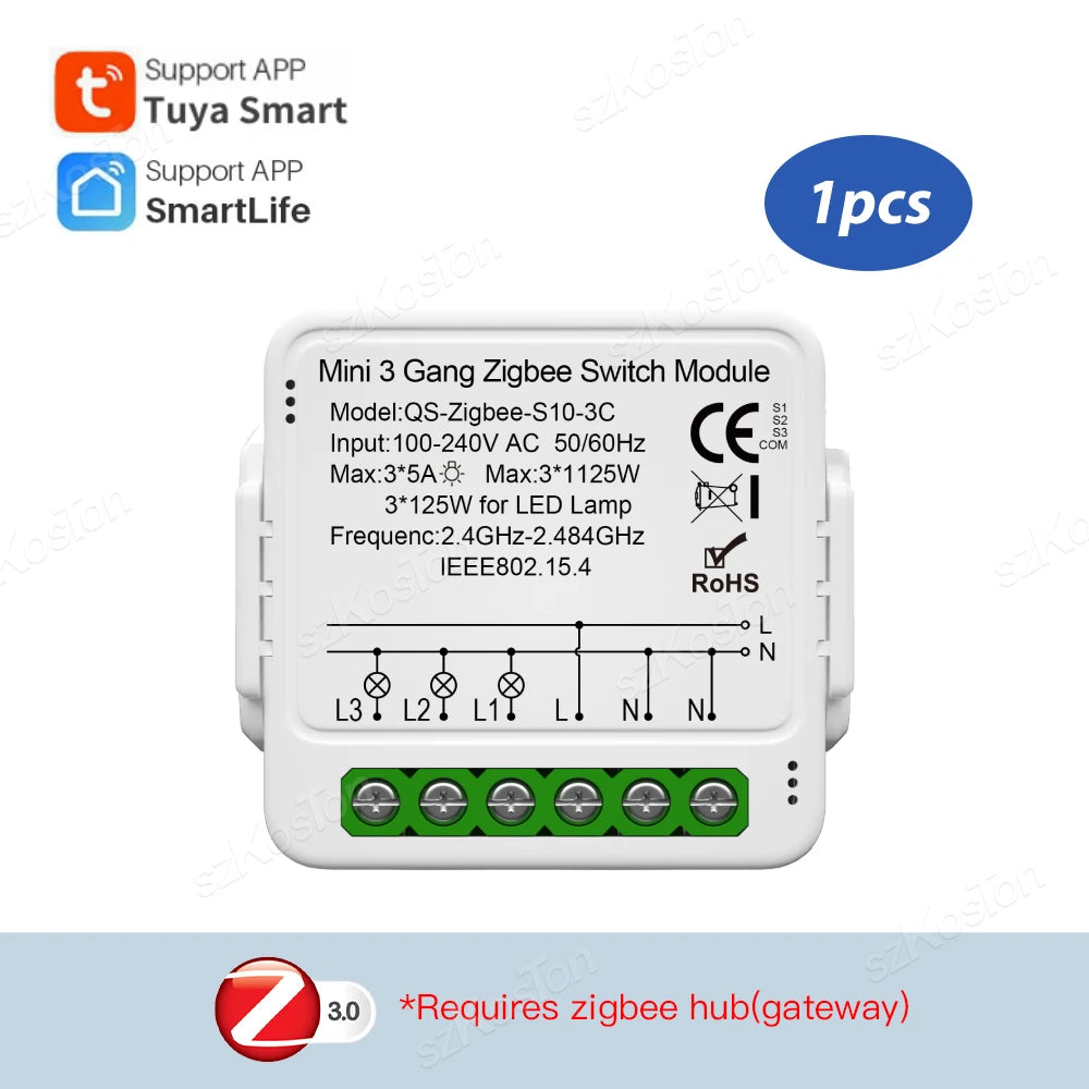 1/2/3 Gang Tuya ZigBee Smart Switch Modul Benötigt Neutralleiter Smart Life App Automatisierung DIY Breaker Funktioniert mit Alexa Google Home.