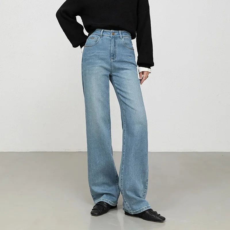 High Waist Straight Leg Jeans Women's Fashionable Denim Wide Leg Pants Slimming Narrow Version Floor-Length Autumn New Arrival