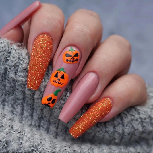 24P/Set Halloween Fake Nails Art Ghost Face Pumpkin Spooky Designer Girls Party Press on Nail Tips Wearable Stick on Nails False.