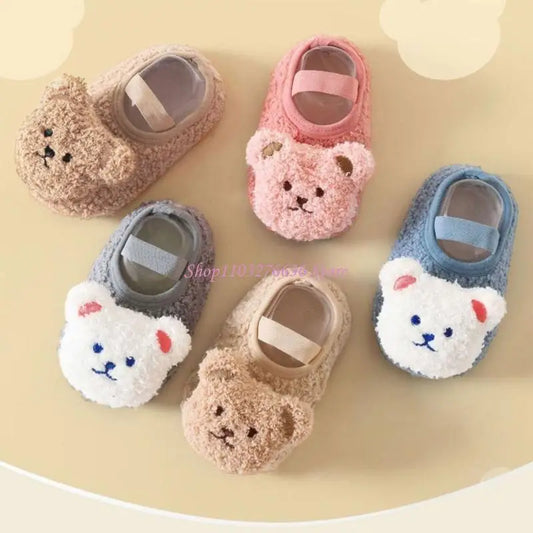 R6FD Warm Winter Baby Slippers Toddler Plush Floor Sock Shoes Anti-slip Walking Shoes