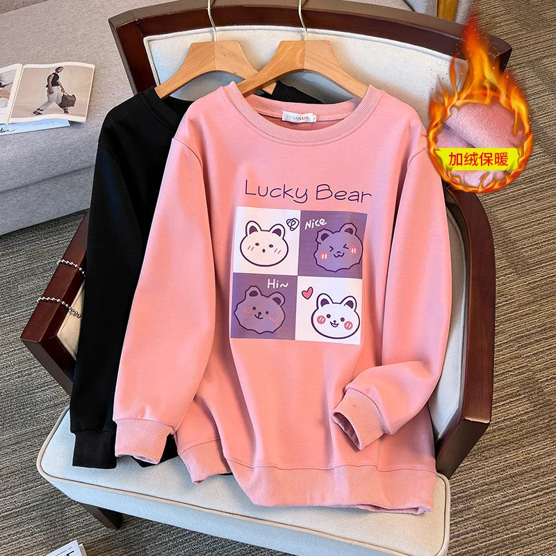 170kg plus size Damen büste Herbst Winter lose Rundhals ausschnitt Bär Sweatshirt Langarm lässig Top 6xl 7xl 8xl 9xl 10xl 11xl