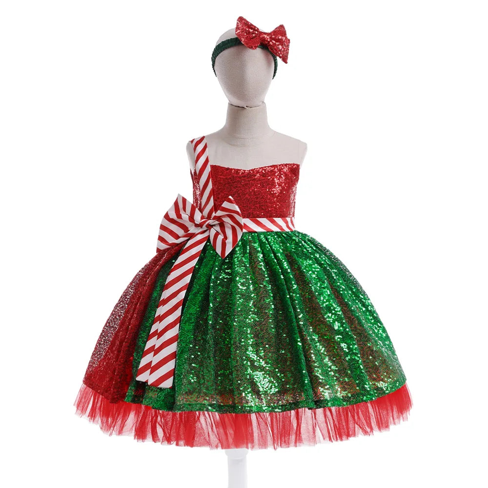 2024 Neujahr Mädchen Weihnachts kleid Kinder Cartoon Schneeflocke Druck Kleid Baby Winter Schneemann Urlaub Mädchen Kinder Kleidung