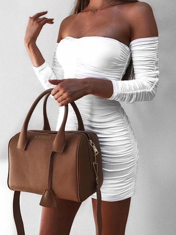Arctic Cat Frauen Herbst Winter Verband Kleid Frauen 2022 Sexy Off Schulter Lange Hülse Dünne Elastische Bodycon Party Kleider Vestidos