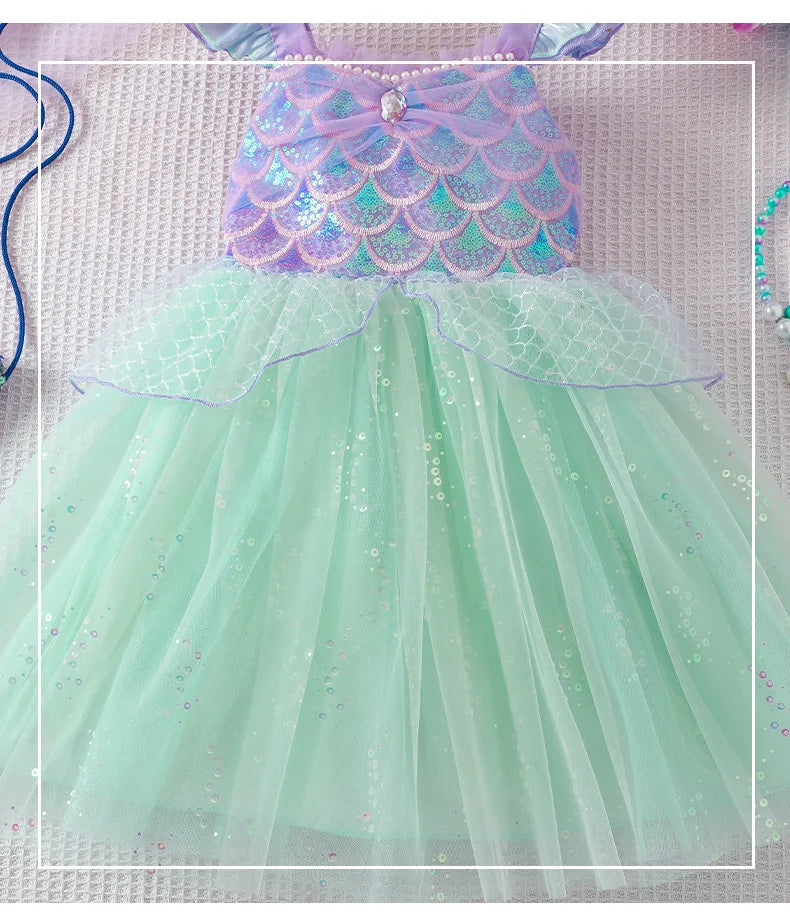 Mädchen Prinzessin Kleider Meerjungfrau Motto Party Sling Mesh Rock Pailletten Leistung Kostüm Geburtstag Kinder Kleidung Perle Säuglings Kleid