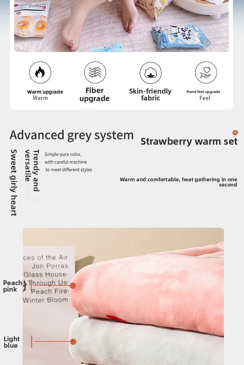 Warme Damen-Nachtwäsche für den Winter, bedruckt, Erdbeere, O-Ausschnitt, Korallensamt-Pyjama, Loungewear, zweiteiliges Set, süße Damen-Pyjamas