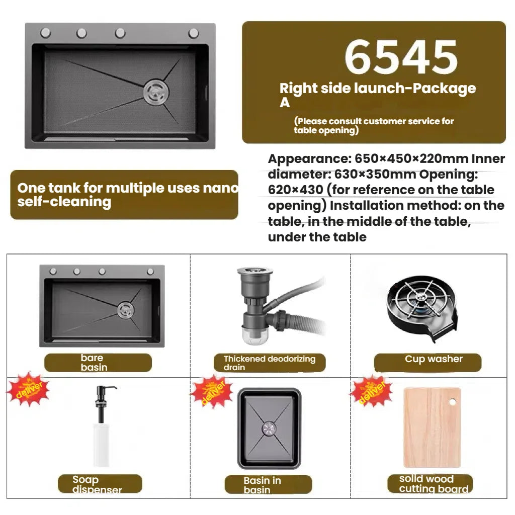 Kitchen Sink Stainless Steel Rice Grain Pattern Multifunctional Wear and Stain Resistant Large Single Slot Wash Dish Basin