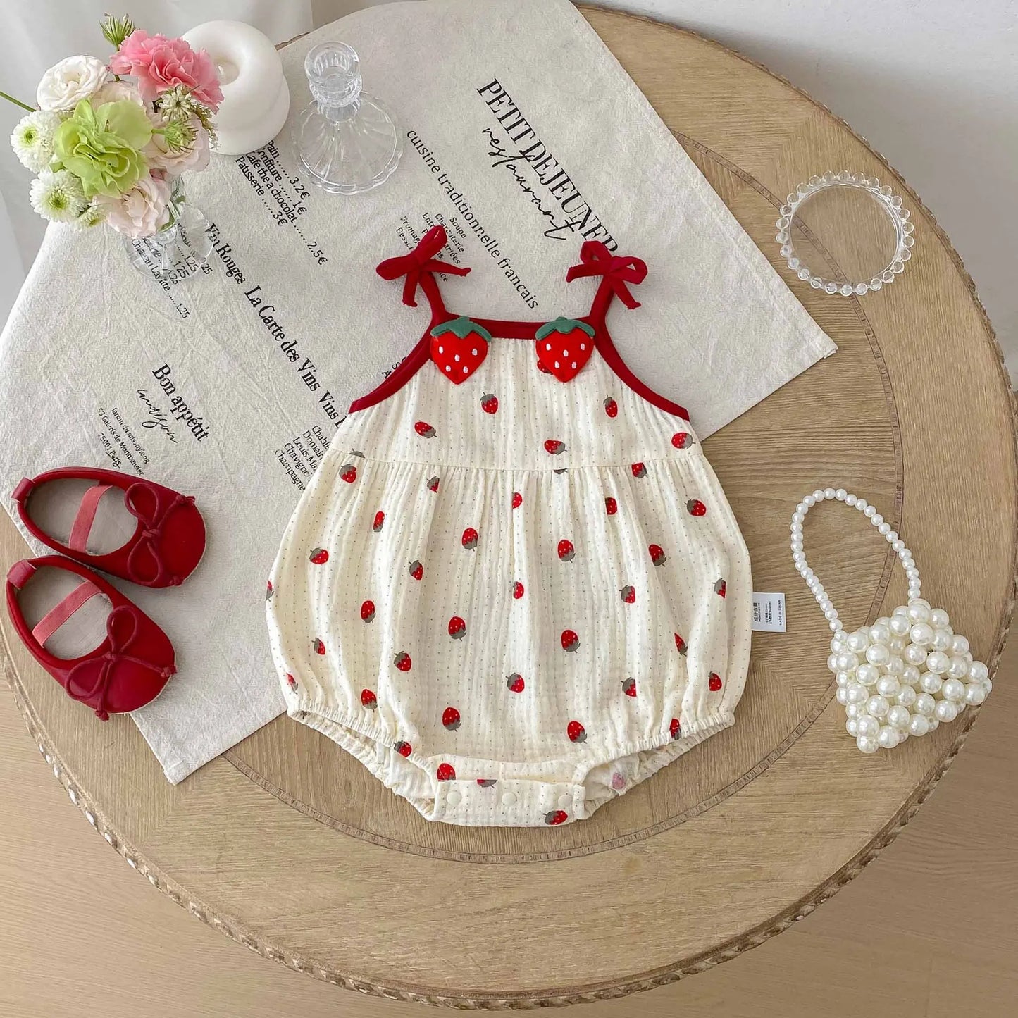 0-2Y Sommer Baby Mädchen Kleidung Erdbeere Druck Infant Mädchen Bodysuit Kleinkind Leibchen Ein Stück