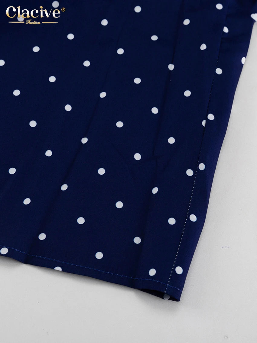 Clacive Mode Lose Druck Frauen Kleid 2025, Casual Revers Langarm Büro Dame Midi Kleider Elegante Klassische Gürtel Weibliche Kleid