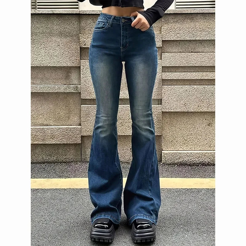 2025Mädchen Concise Ins Hohe Taille Ausgestellte Jeans Weibliche Stretchy Bootcut Denim Hosen Frauen Einfarbig Dünne Schlaghosen