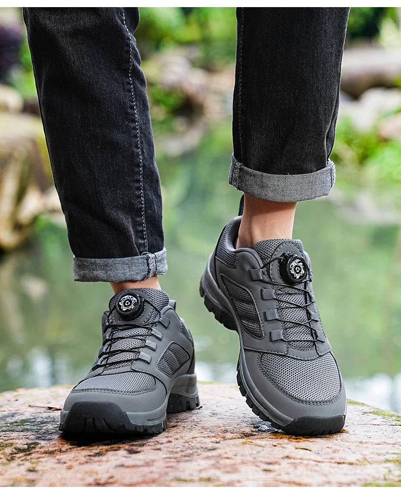 Männer Turnschuhe Stilvolle Rotierenden Schnalle Wanderschuhe Einfarbig Komfortable Nicht-slip Sportliche Schuhe Plus Größe Männer Schuhe Leder