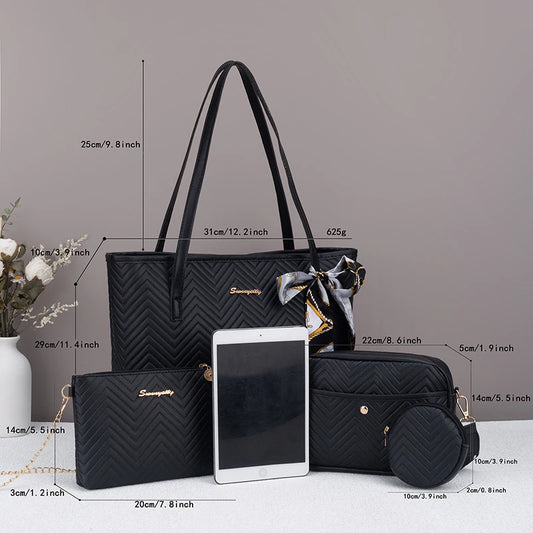 Wave pattern daily commuting large capacity tote bag handbag four piece set fashion trend personality change camera bag.