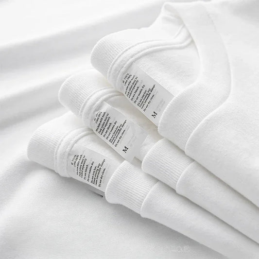 Spring Autumn 300g Heavy-duty Pure Cotton Long Sleeved T-shirt FLoose White Top Thick Base Layer Underneath for Men and Women.