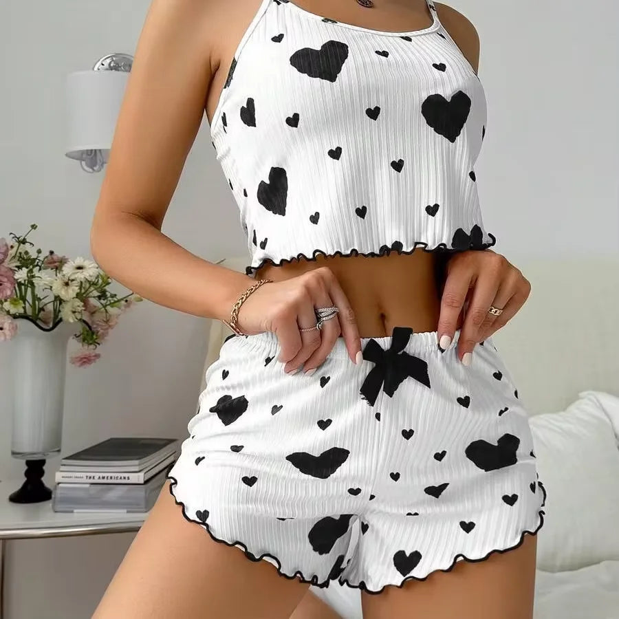 1 Satz Sommer-Damen-Pyjamas, zweiteilig, sexy, lässig, Leibchen, Unterhemd, Shorts, Homewear-Anzug