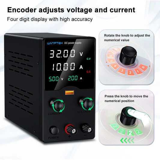 Wanptek DC Lab Power Supply 32V 62V 120V 160V Adjustable Switching Power Supply with 5V 2A USB Charging Display Regulator.